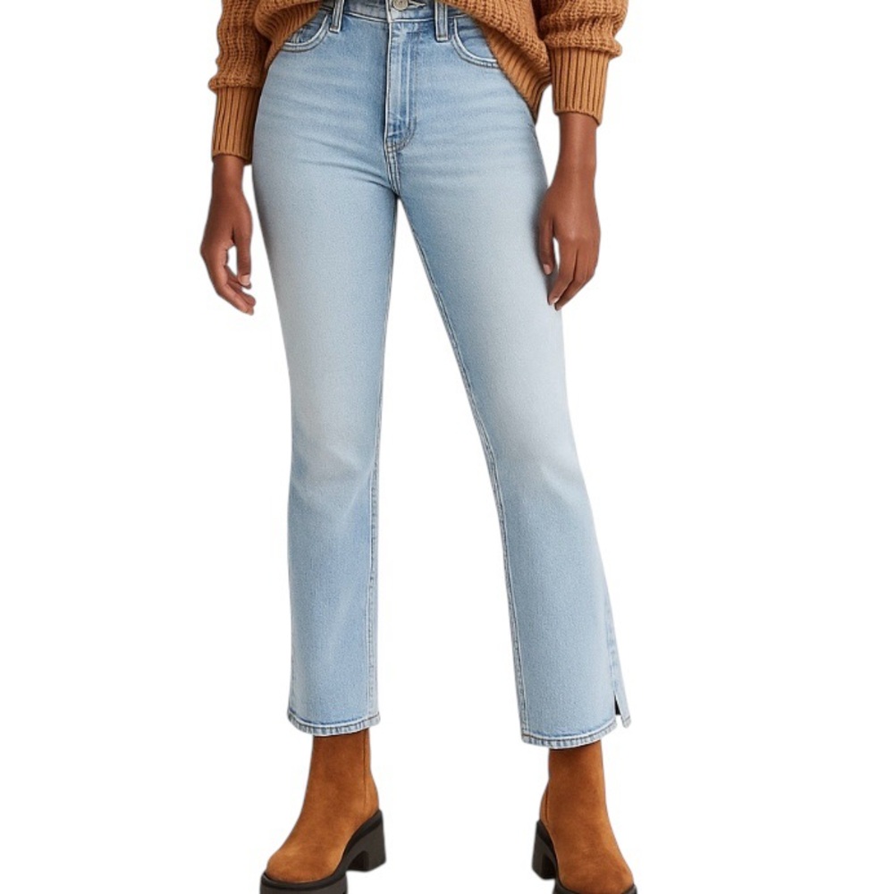 Express Cropped Flare Light Wash High Waist Slit Hem Stretch Jeans 12 Long Tall